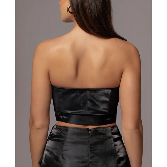 *NWT Jluxlabel Black Gala Pleated Corset Tube Top Black-M Satin Formal Party - Picture 2 of 7